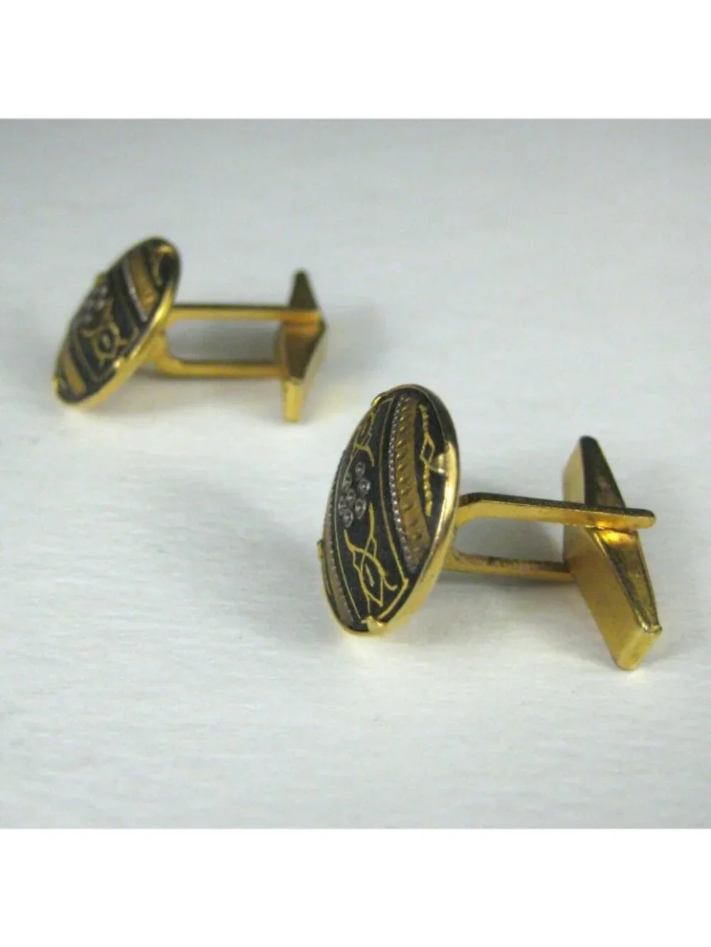 Cufflinks Mens Damascence Goldtone Vintage Round Articulating Hammered Filigree